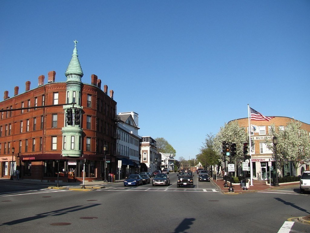 a view of a building and a street