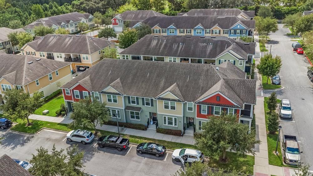 an aerial view of a house