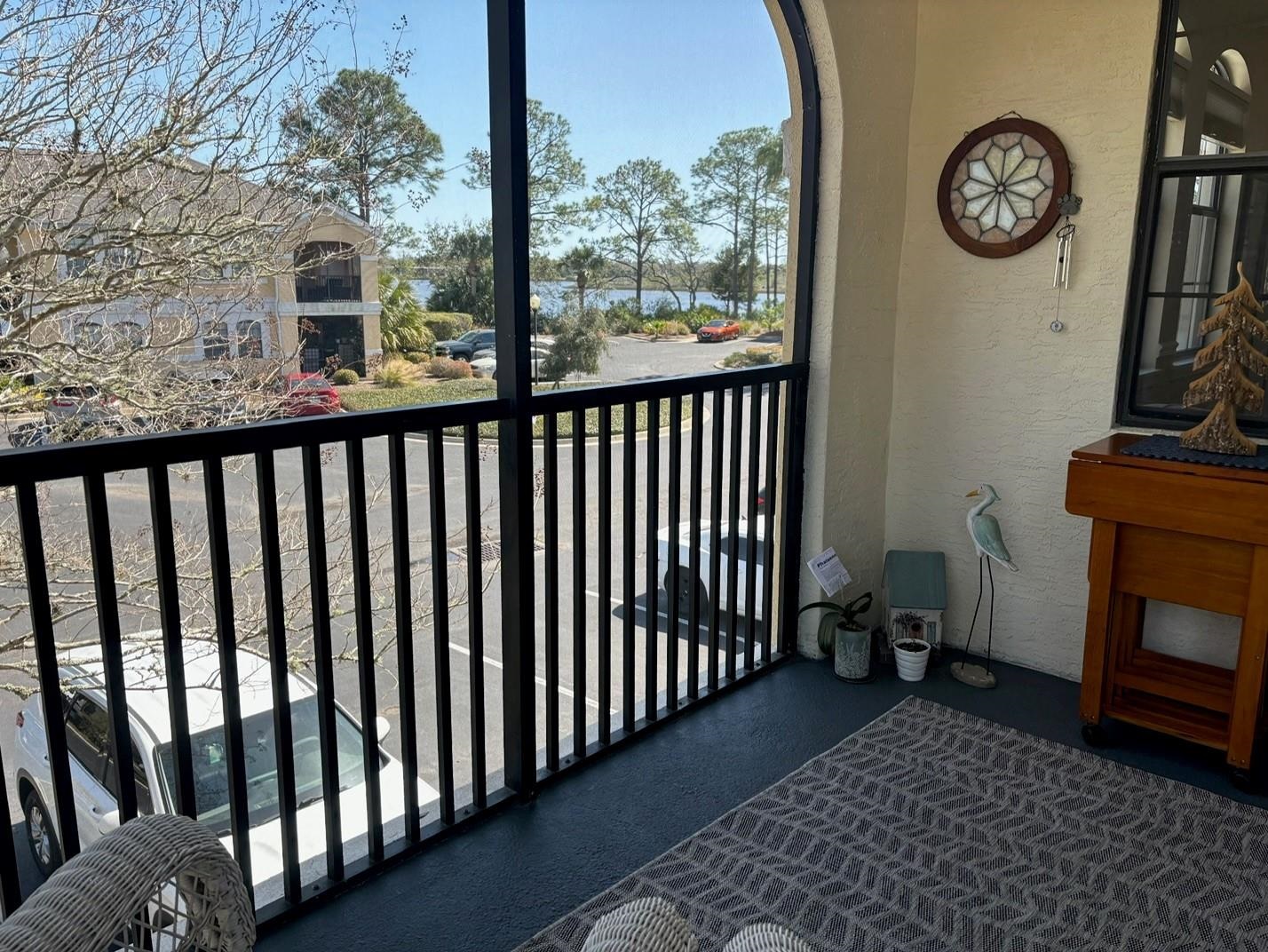 a view of a porch with furniture