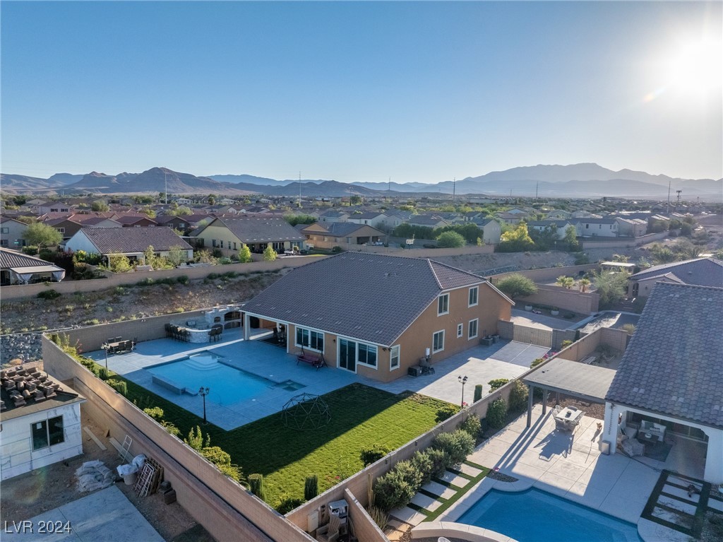 Aerial view of backyard and rv parking