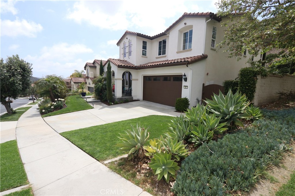 a front view of a house with garden