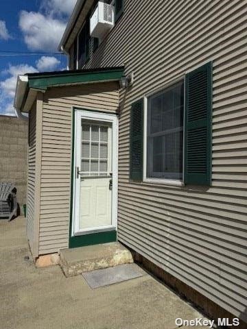 a view of a house with white door