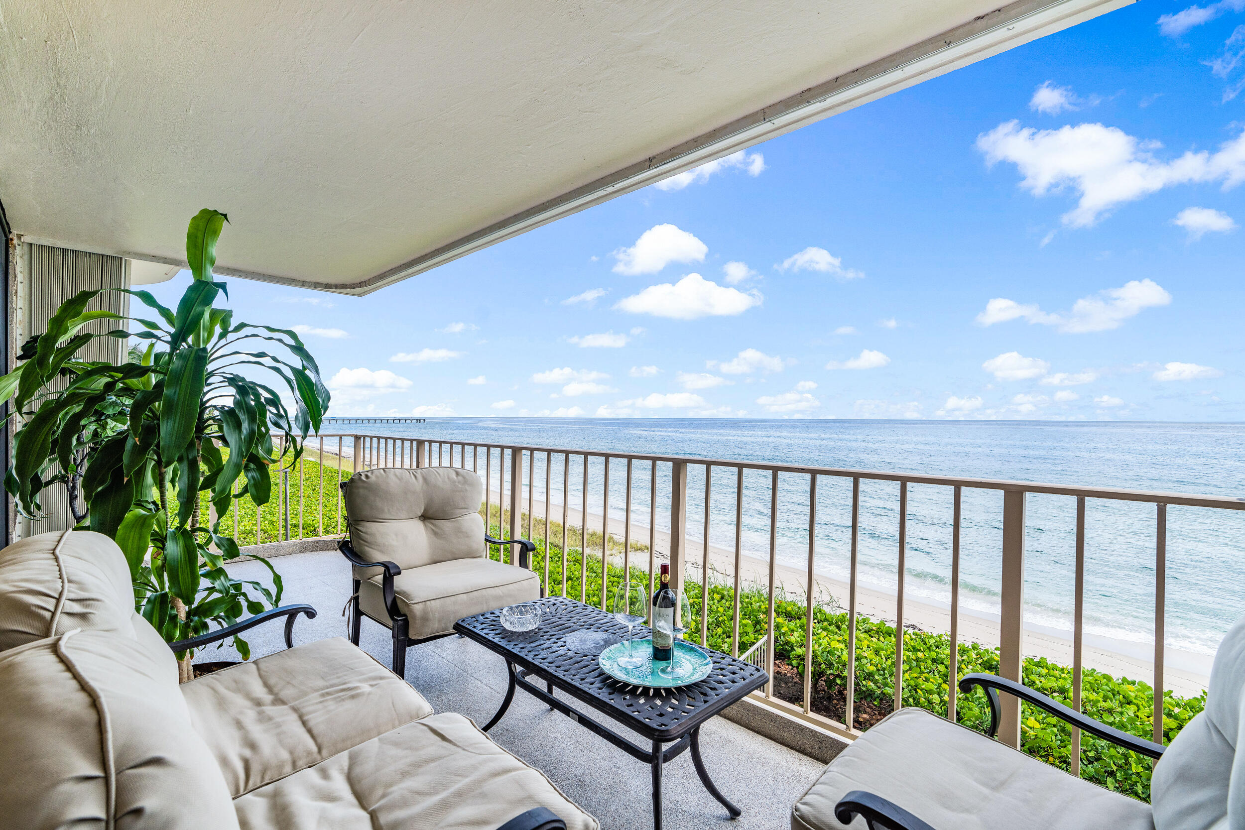 a view of a porch with furniture