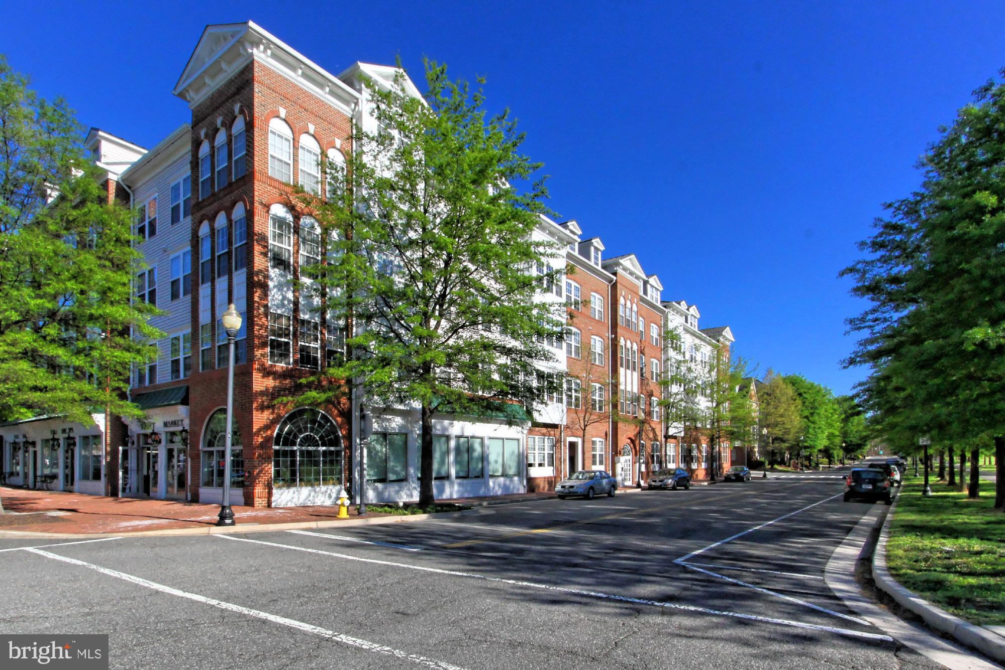 a view of a city street lined with buildings and trees