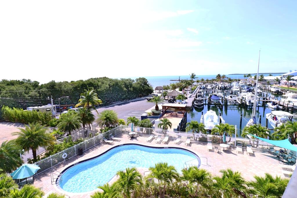 a view of a swimming pool and lake view