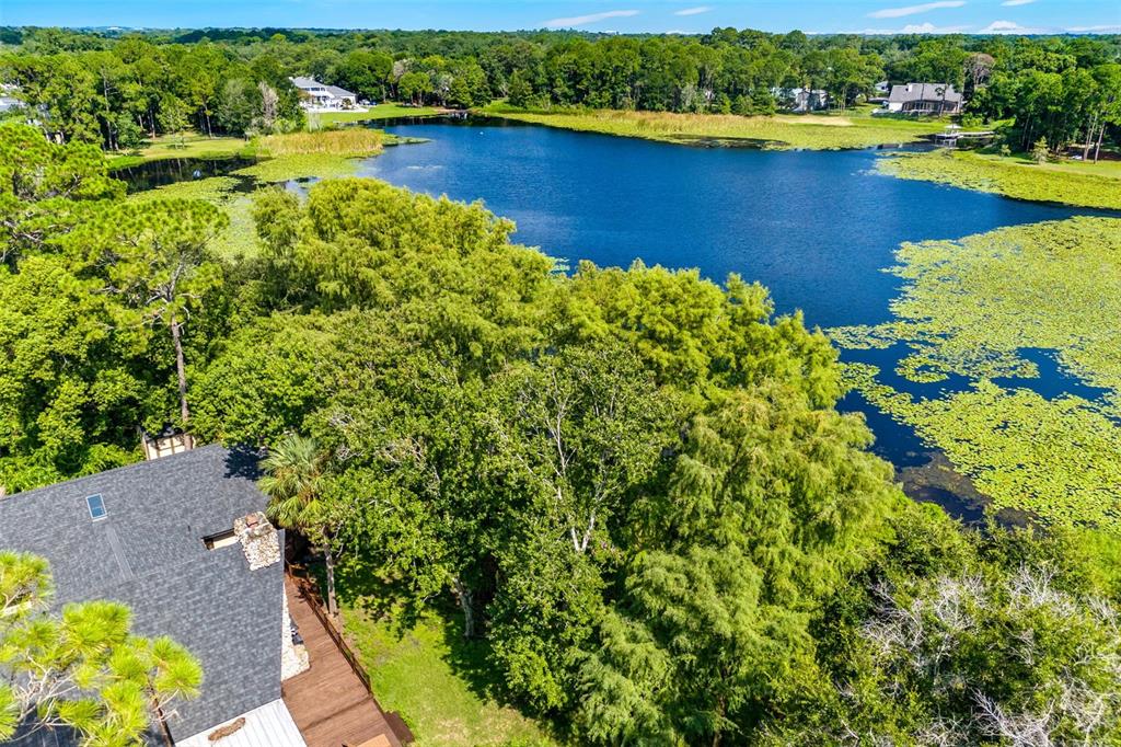 a view of a lake with a houses