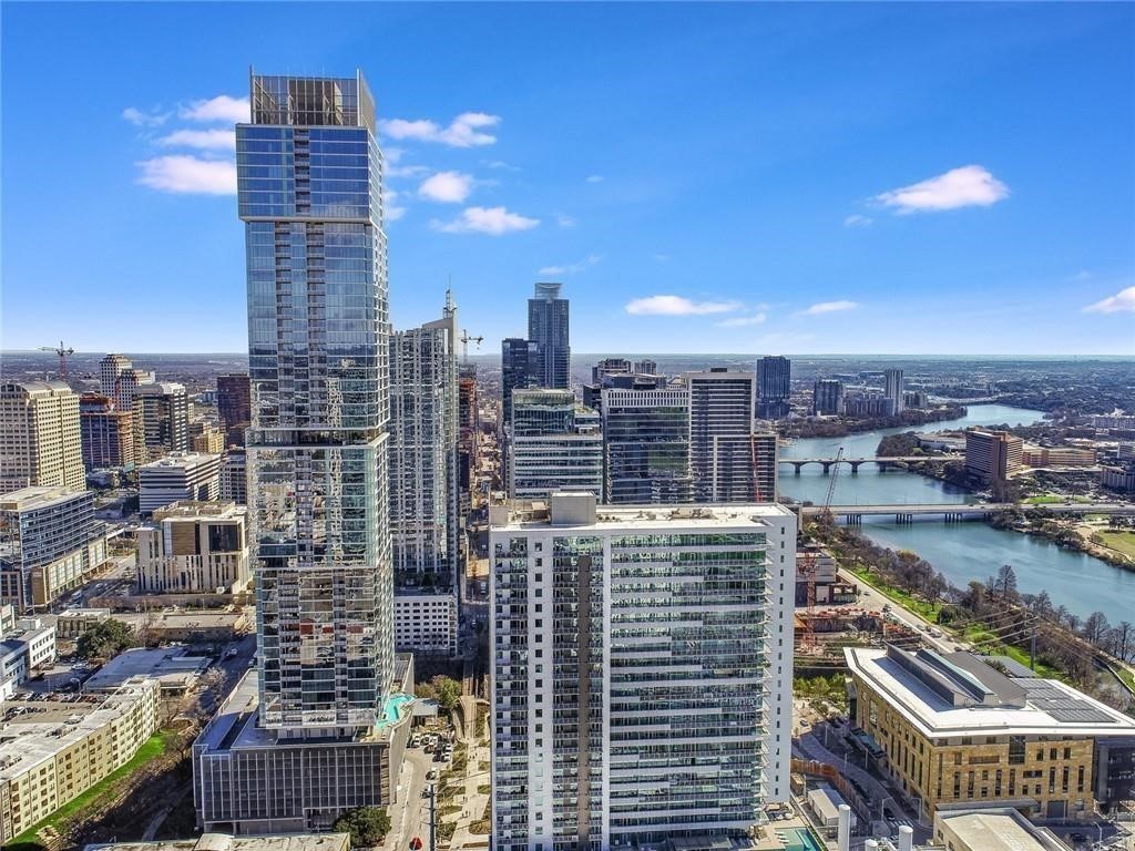 a city view with tall buildings