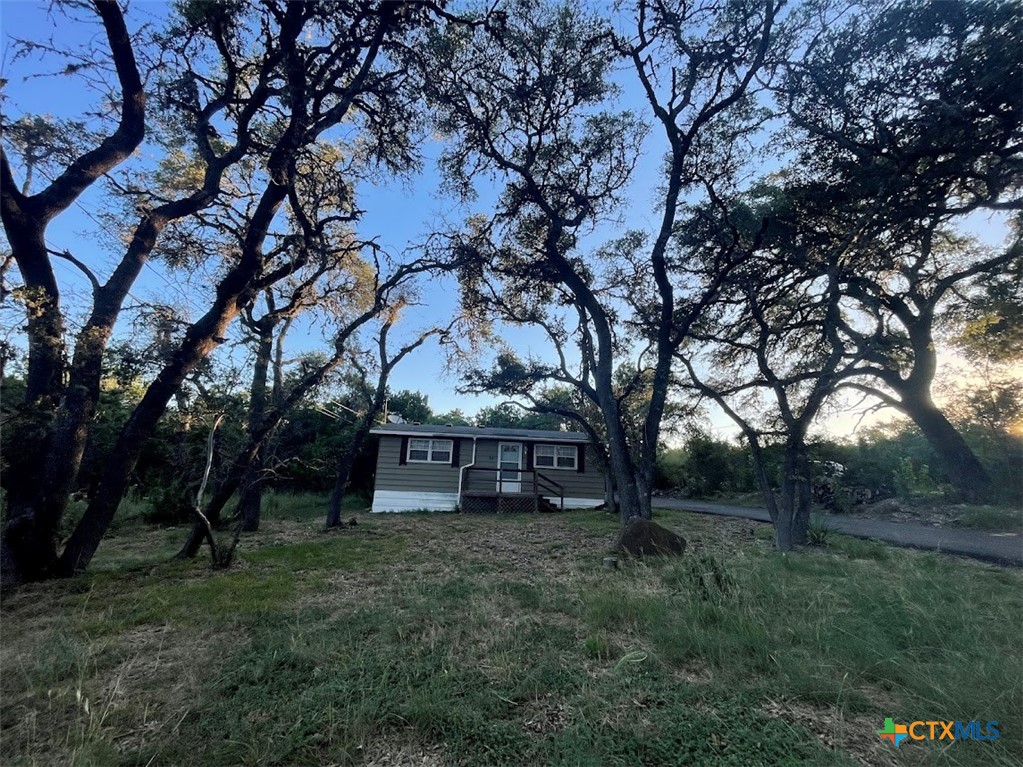 a view of house with a backyard