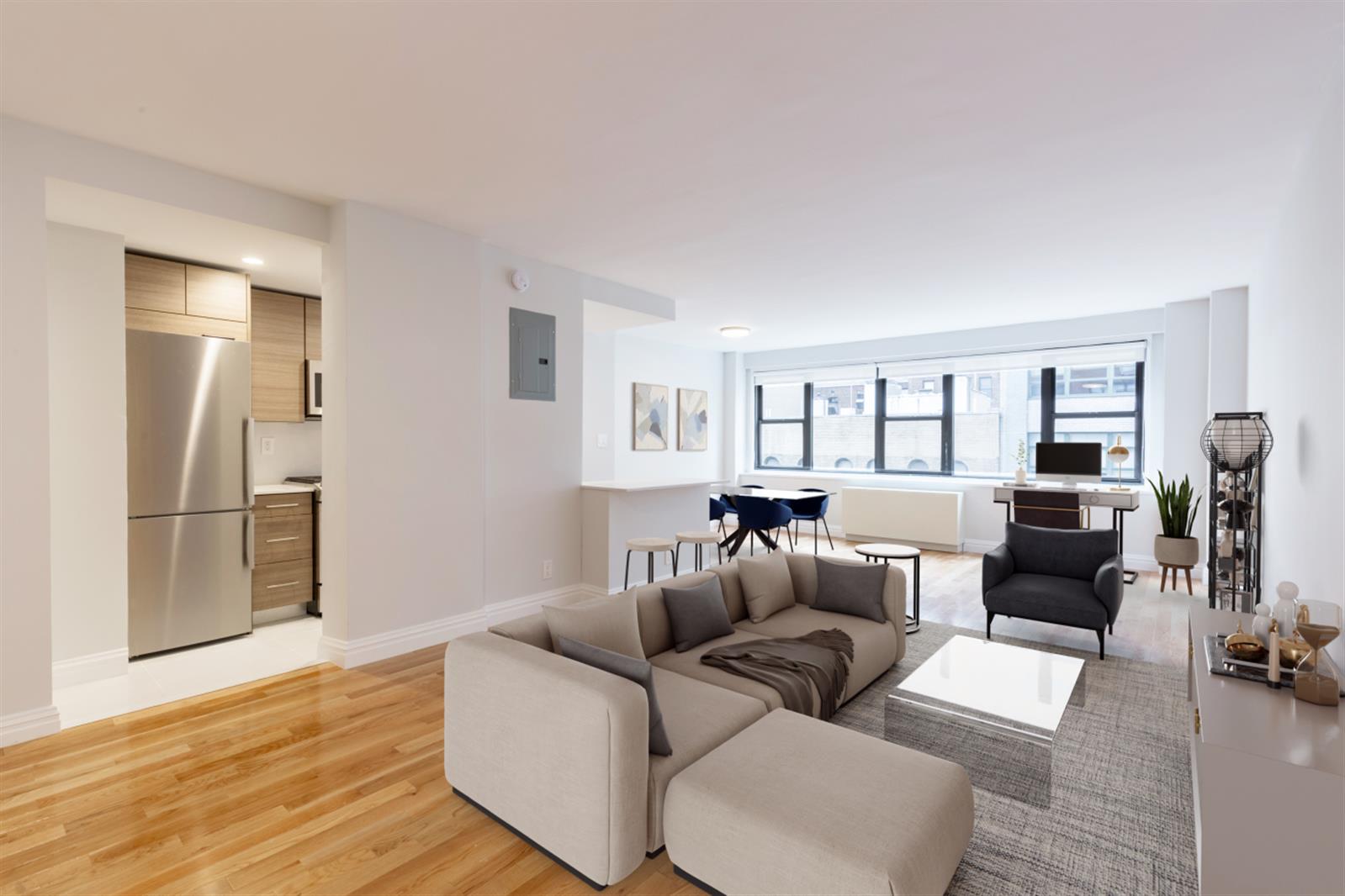 a living room with furniture and a window