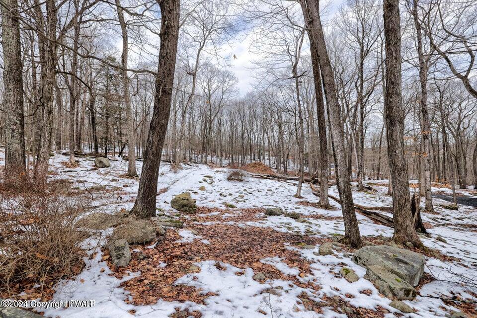 a view of a yard covered with snow