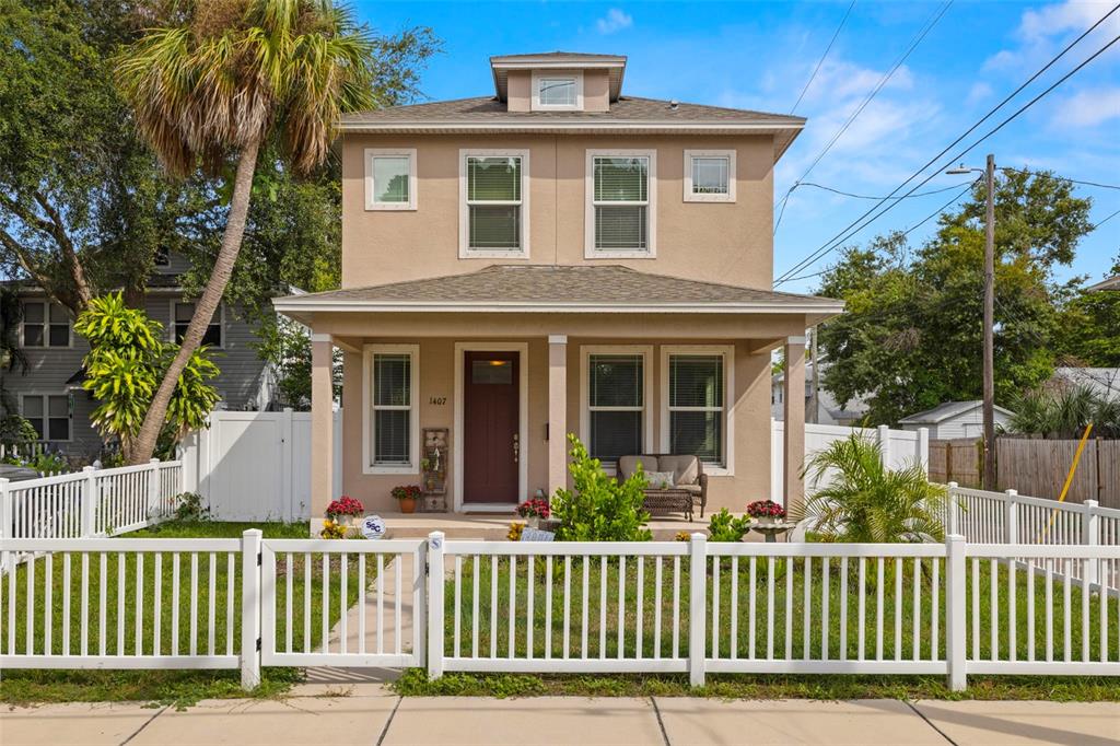 front view of a house with a deck