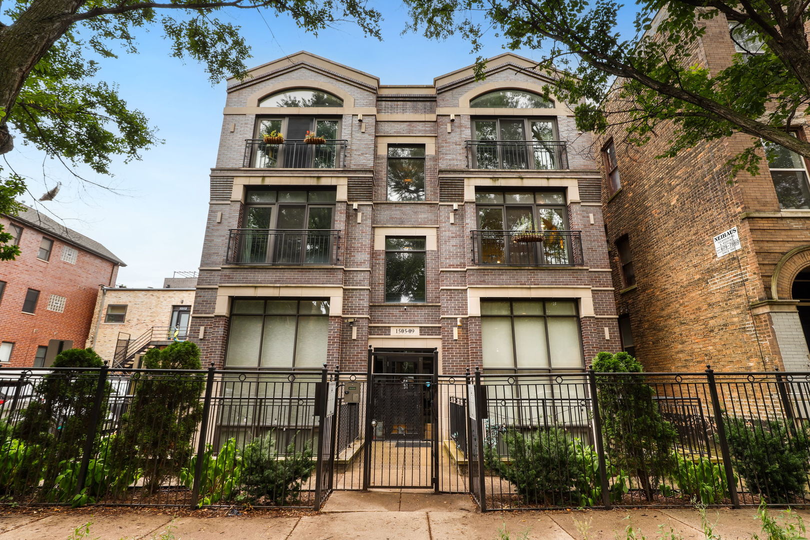 front view of a brick building