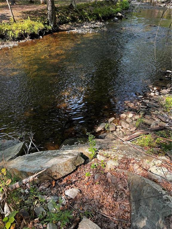 a view of a lake with a yard