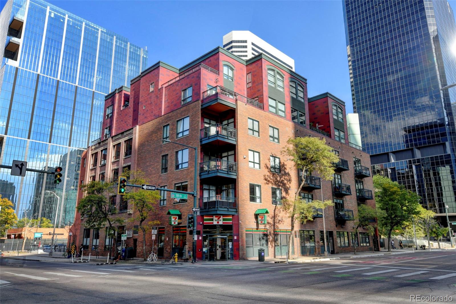 a view of a building with a street