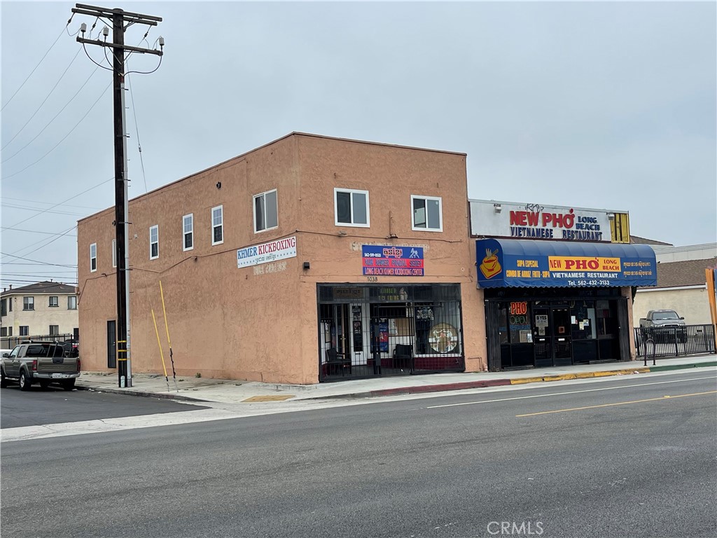 a front view of a building with street