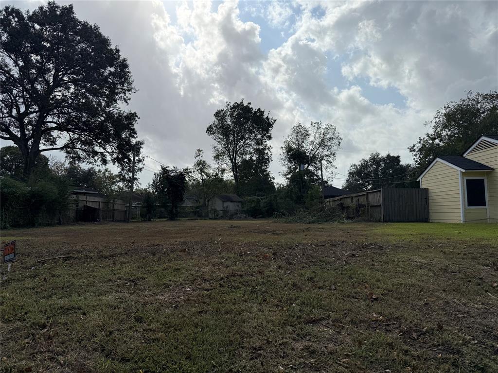 a view of dirt yard with large trees