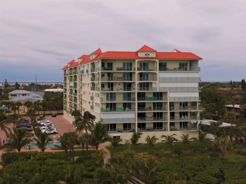 a front view of a multi story building