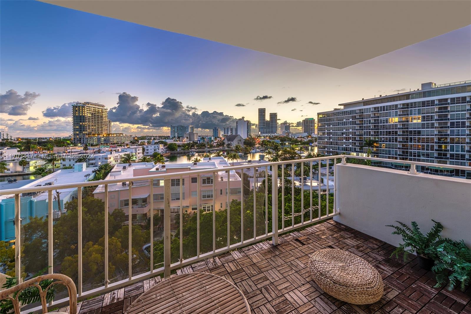 a view of a balcony with city view