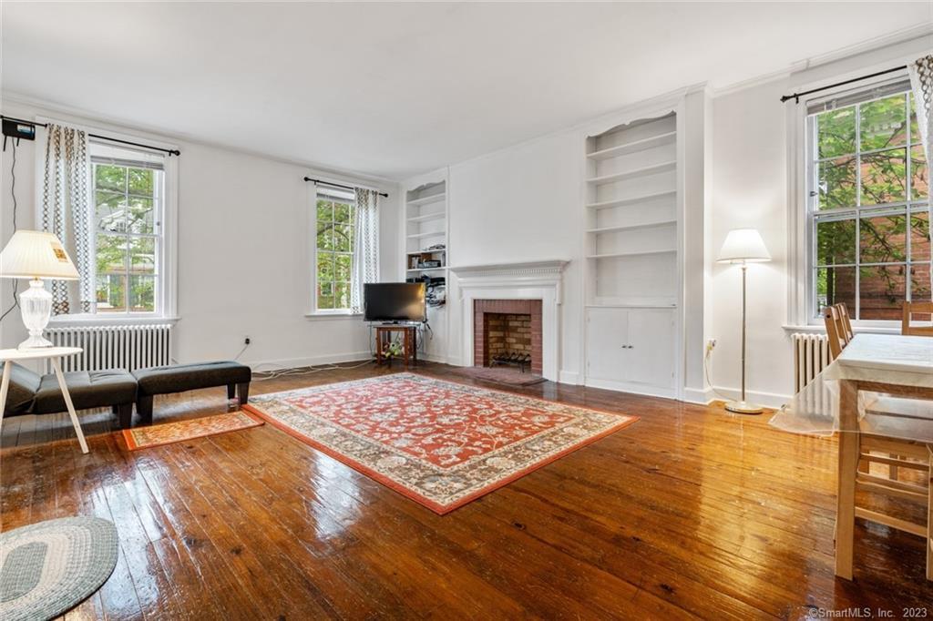 a living room with furniture rug and window