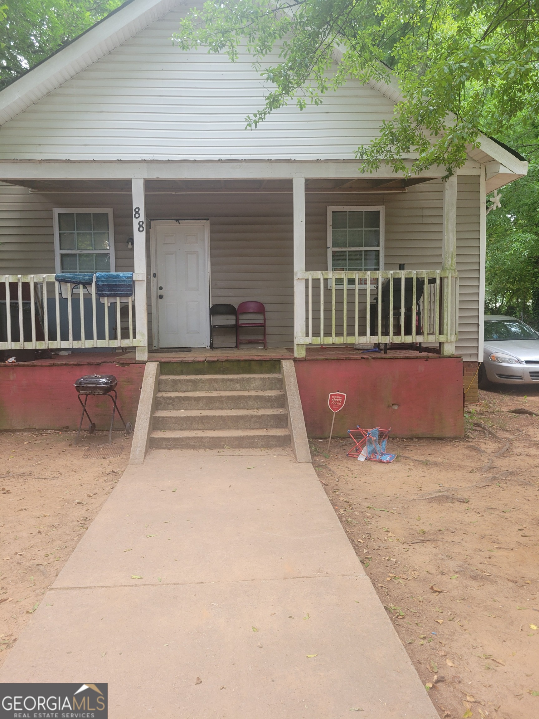 front view of a house with deck