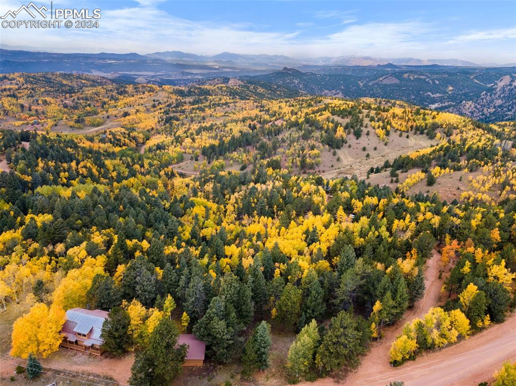 Aerial view featuring a mountain view