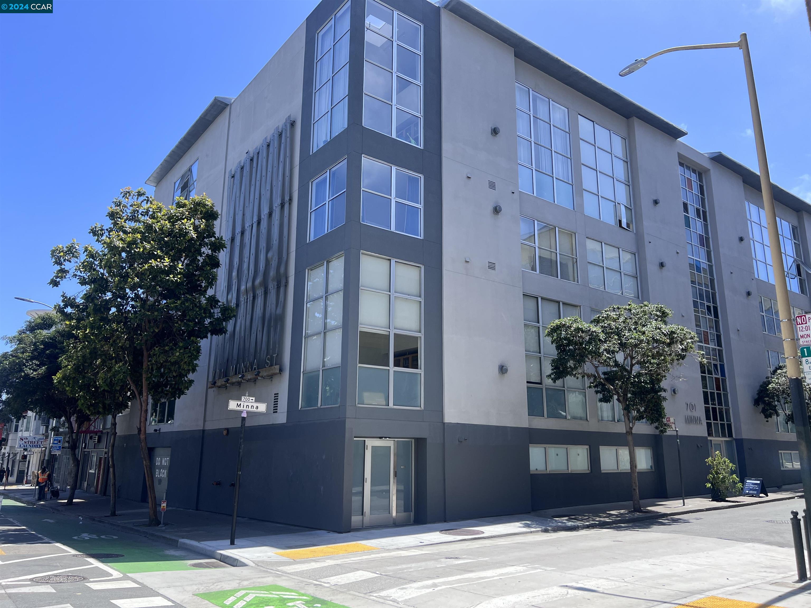 a view of a building with a street