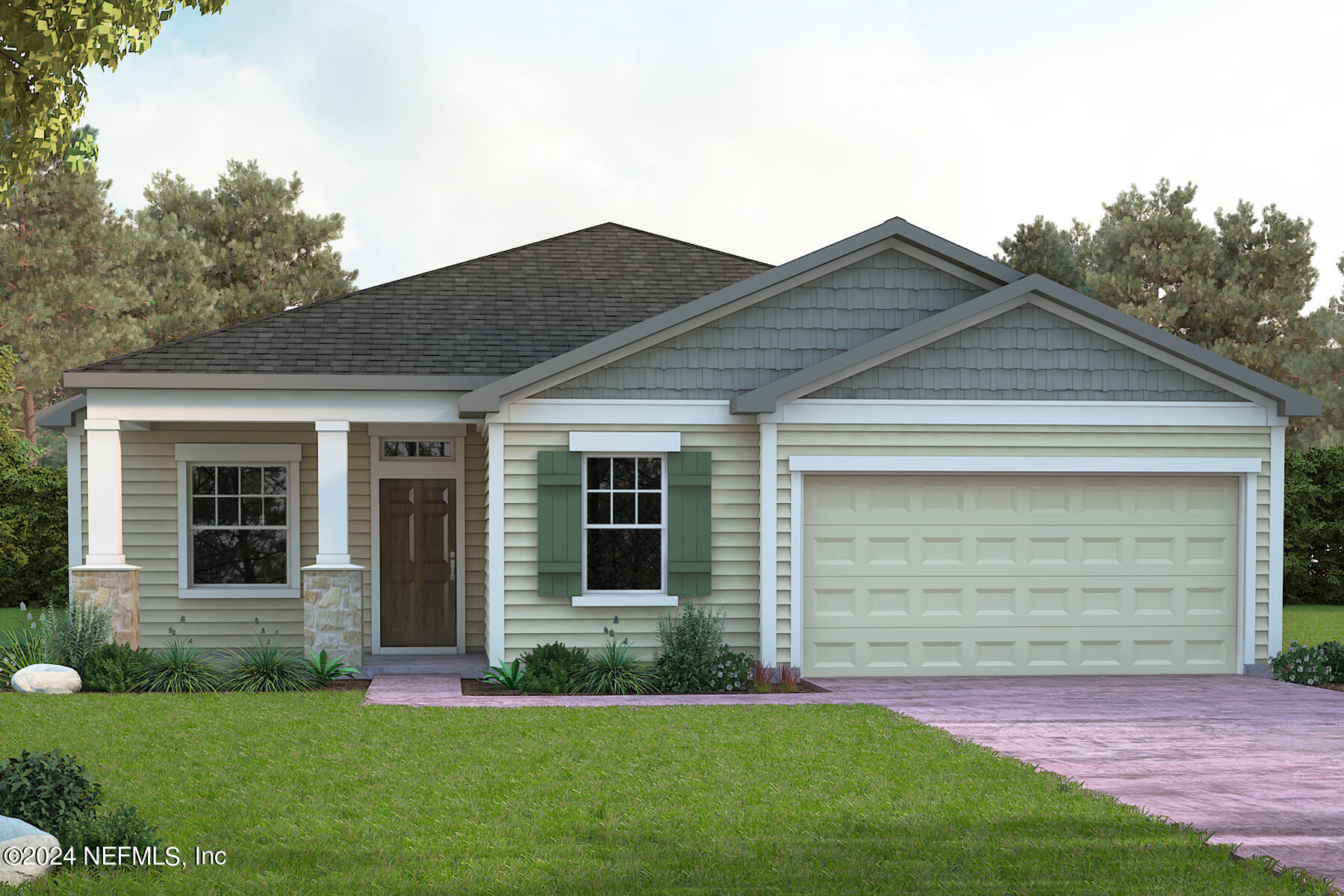 front view of a house with a yard