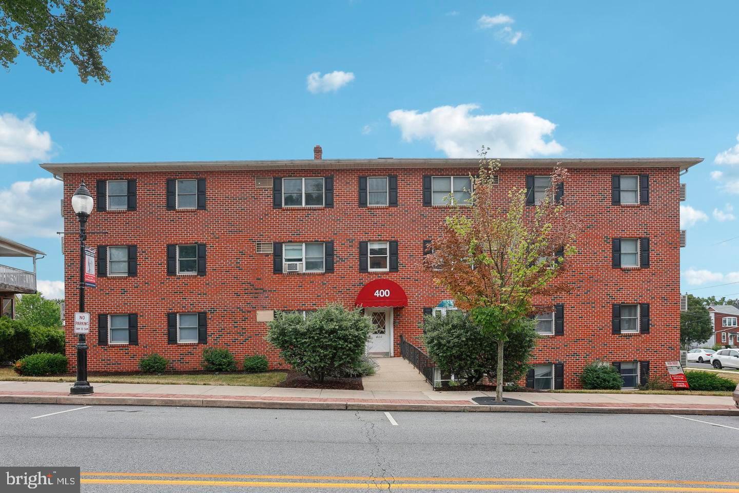 front view of a brick building