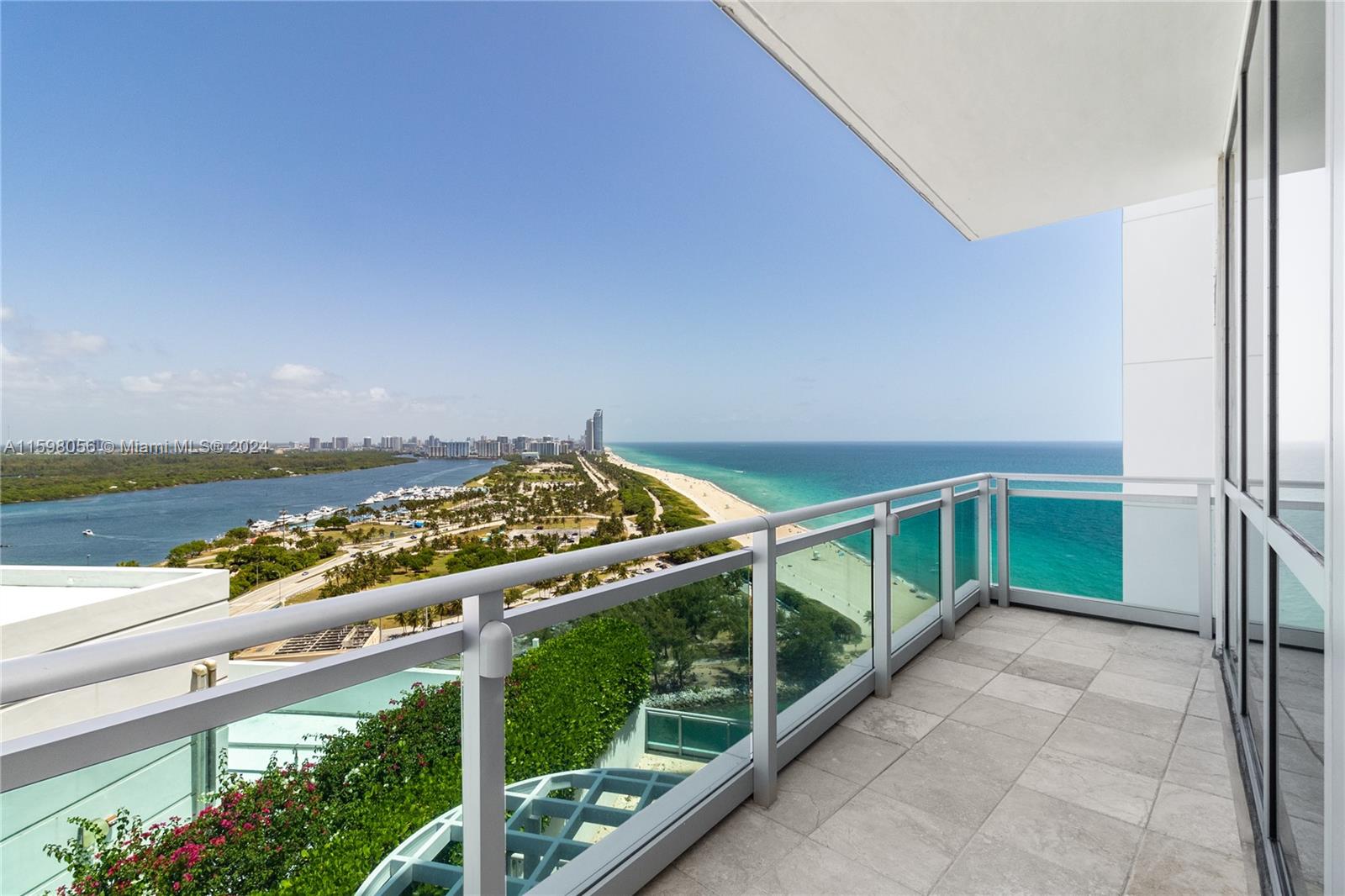 a view of a balcony with an outdoor space