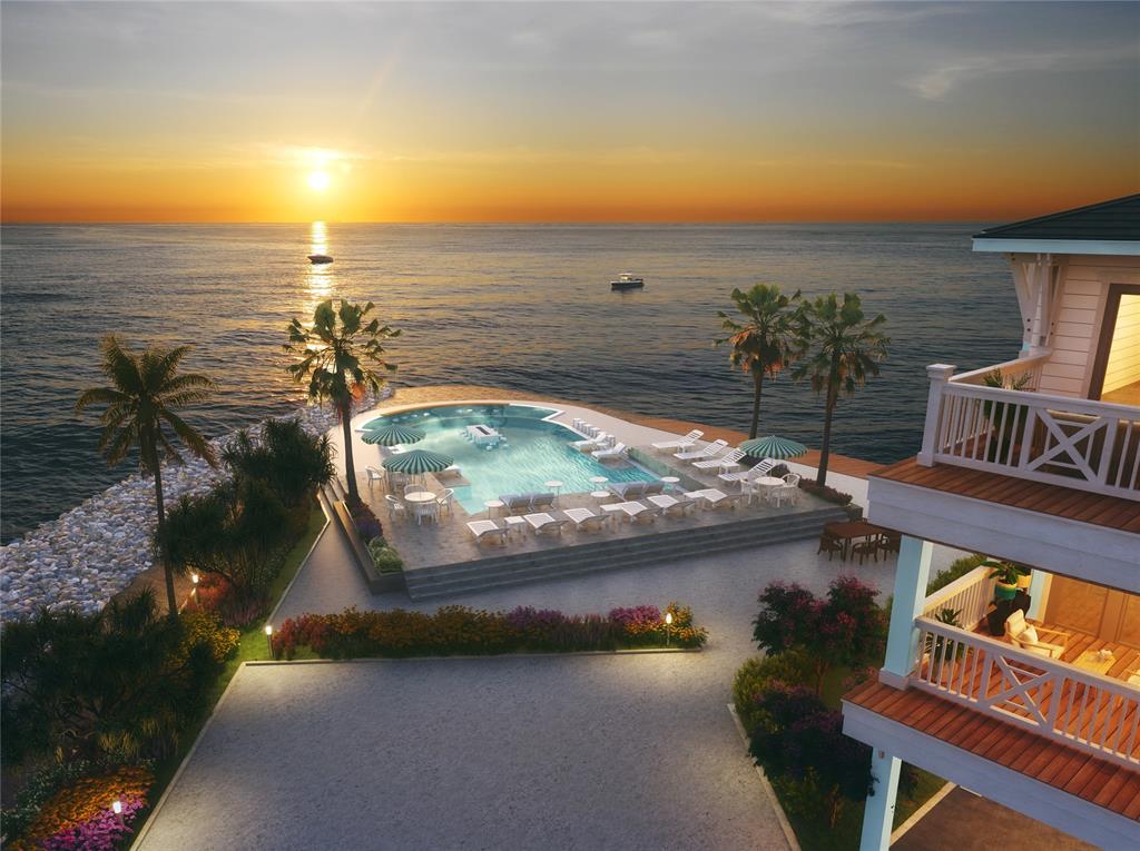 a view of a balcony with an ocean