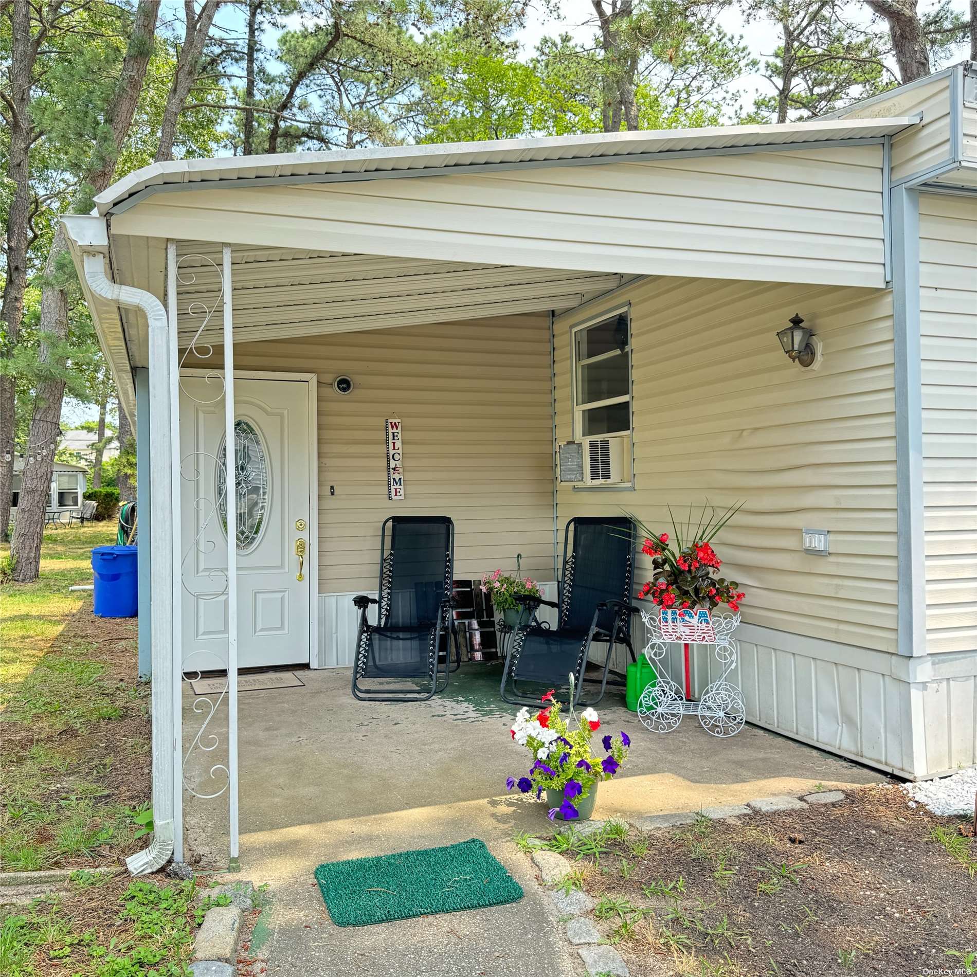 a front view of a house having patio