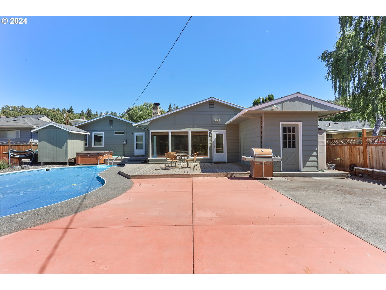 a front view of a house with patio