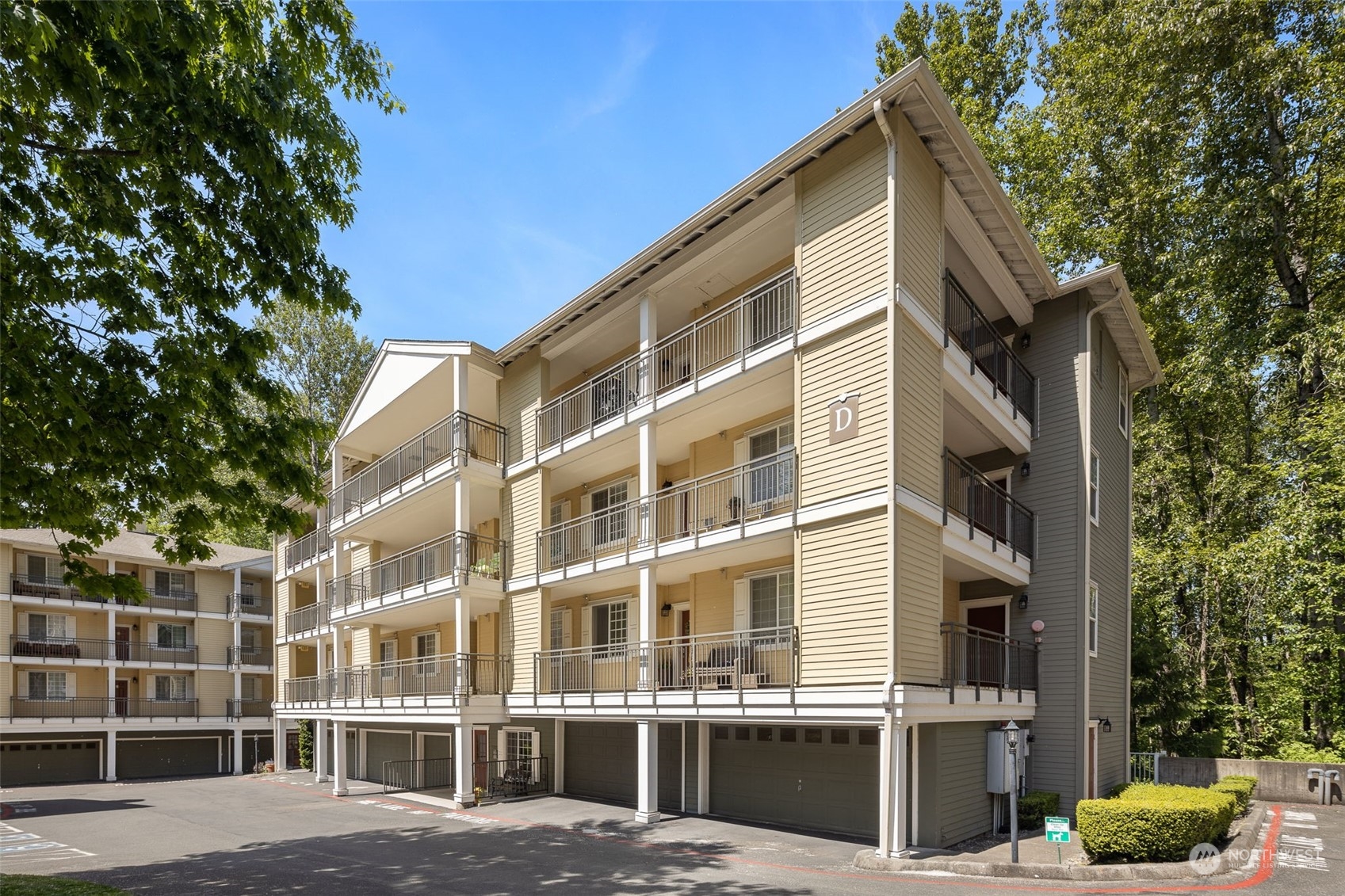 a front view of a building with street view