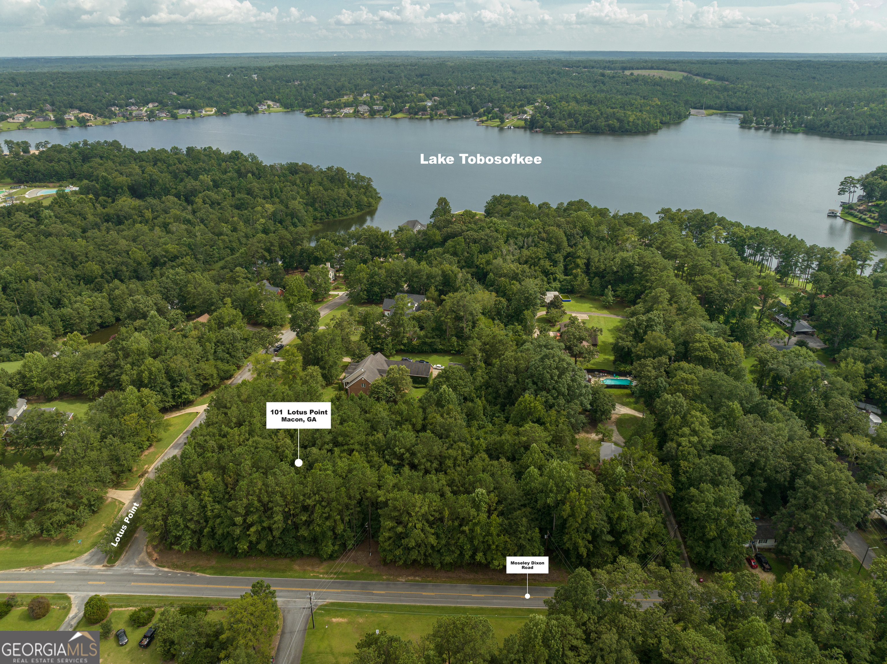 an aerial view of a houses with lake view