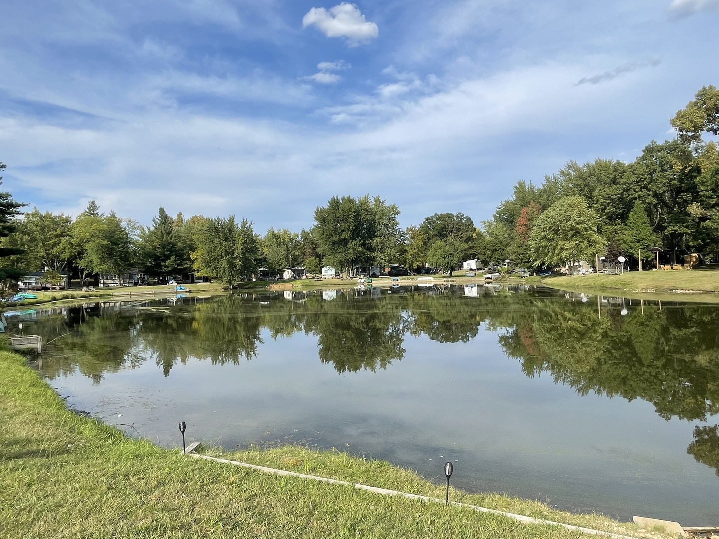 a view of a lake with a city