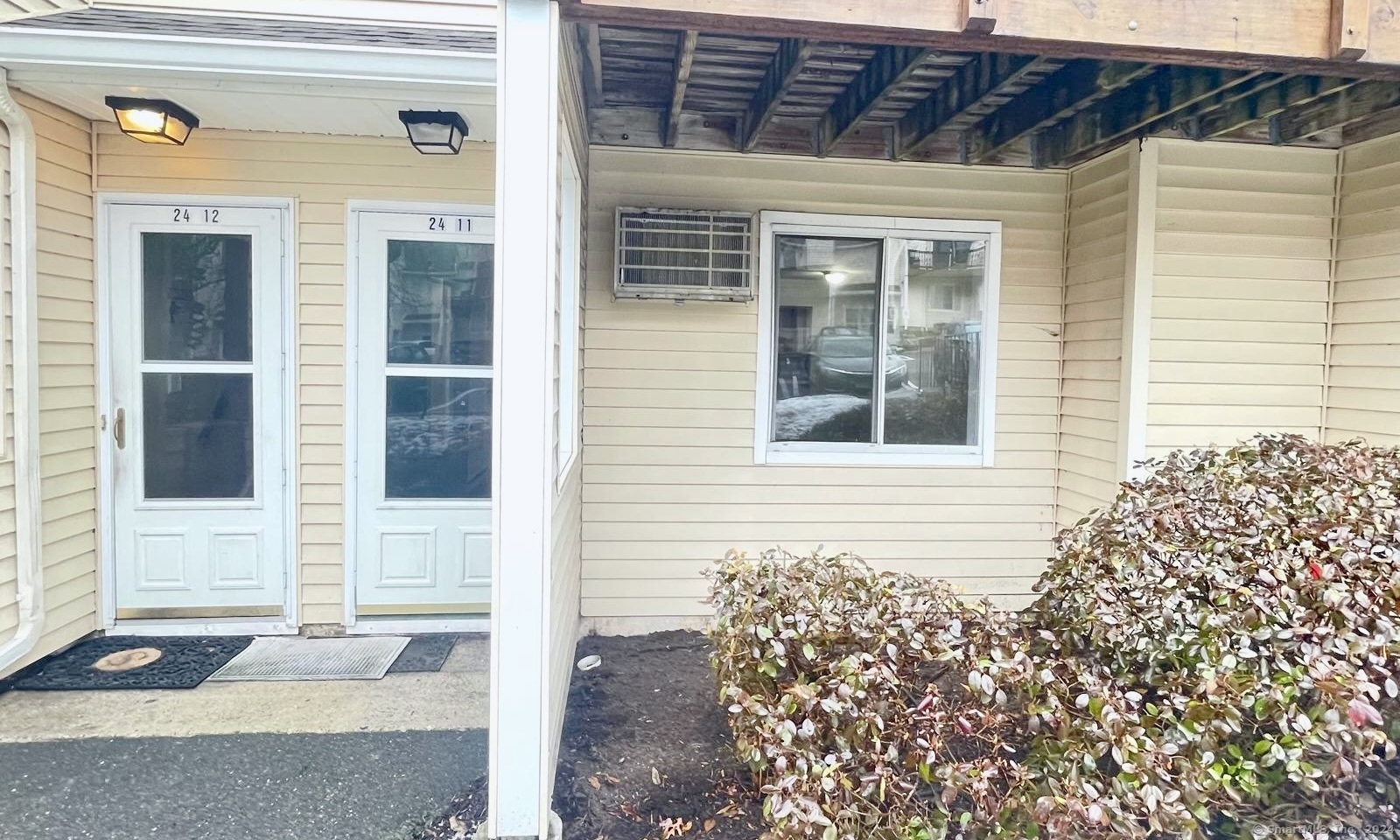 a front view of a house with a window