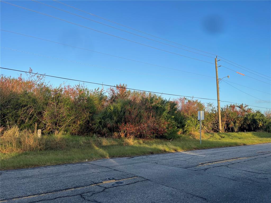 a view of a road with a yard