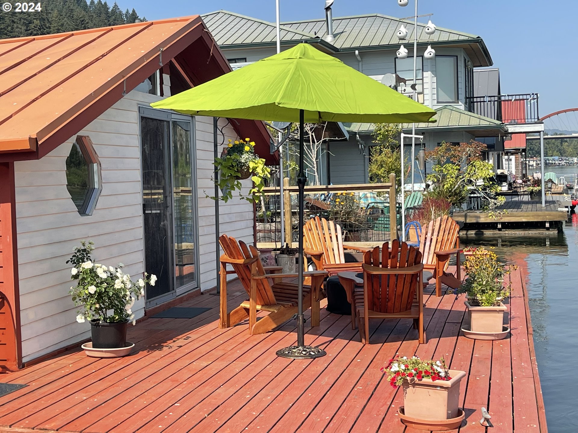 a view of a cafe with sitting area