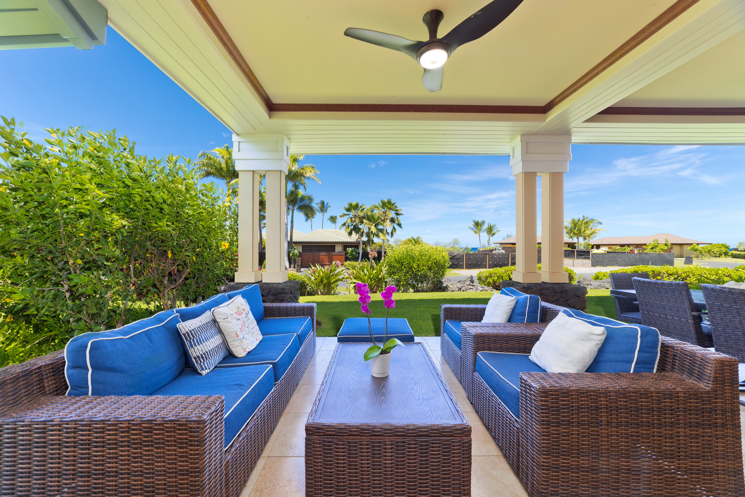 a outdoor living space with furniture and a potted plant