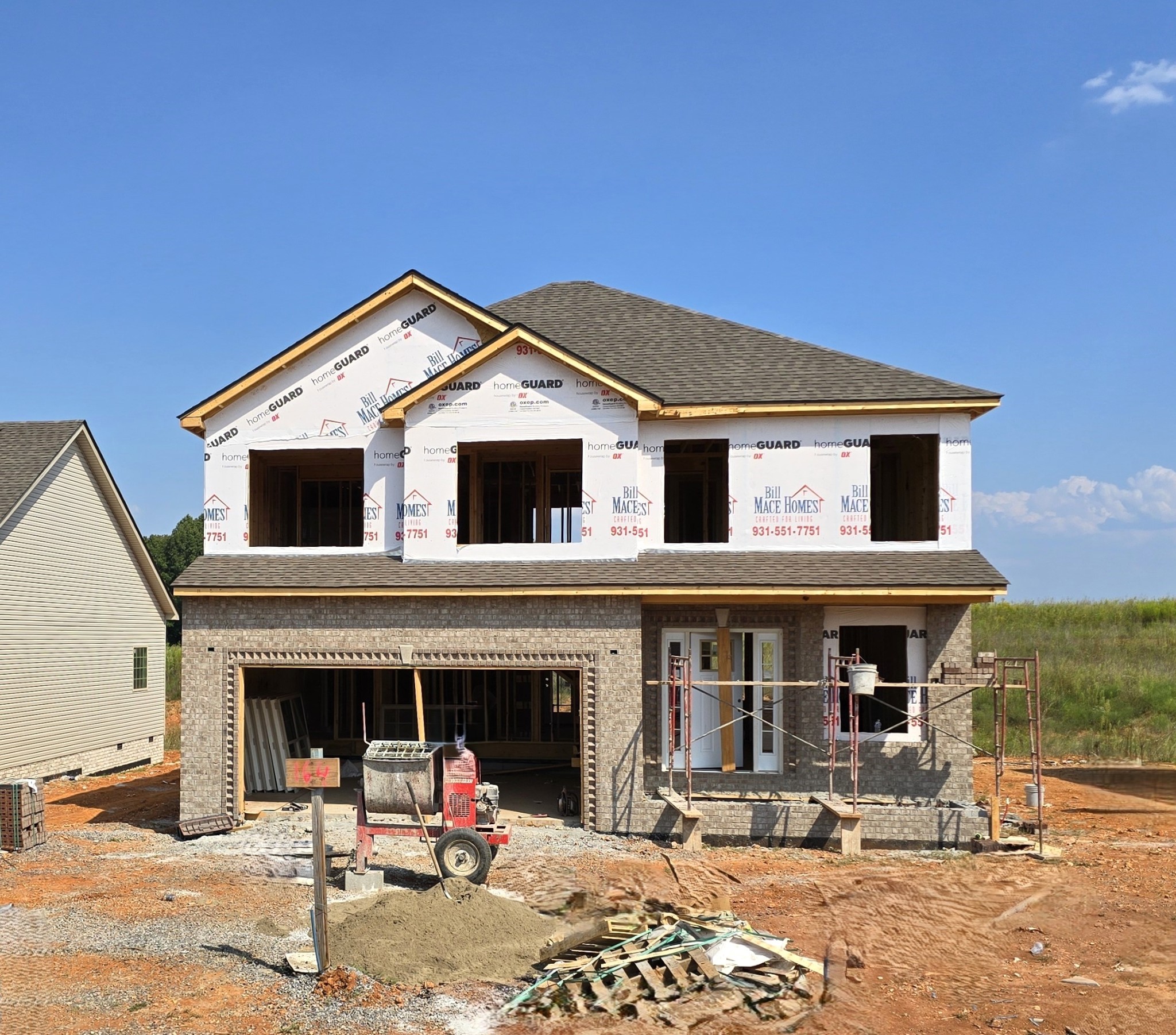 a front view of a house with patio