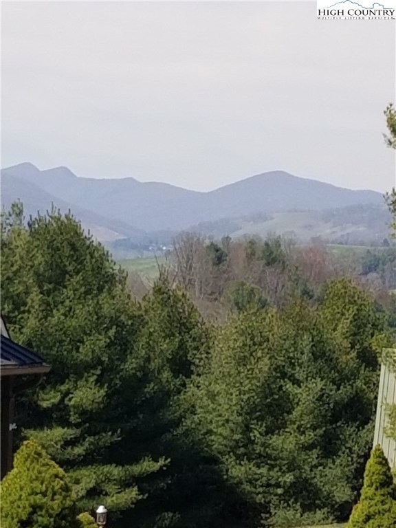 a view of a town with mountains in the background