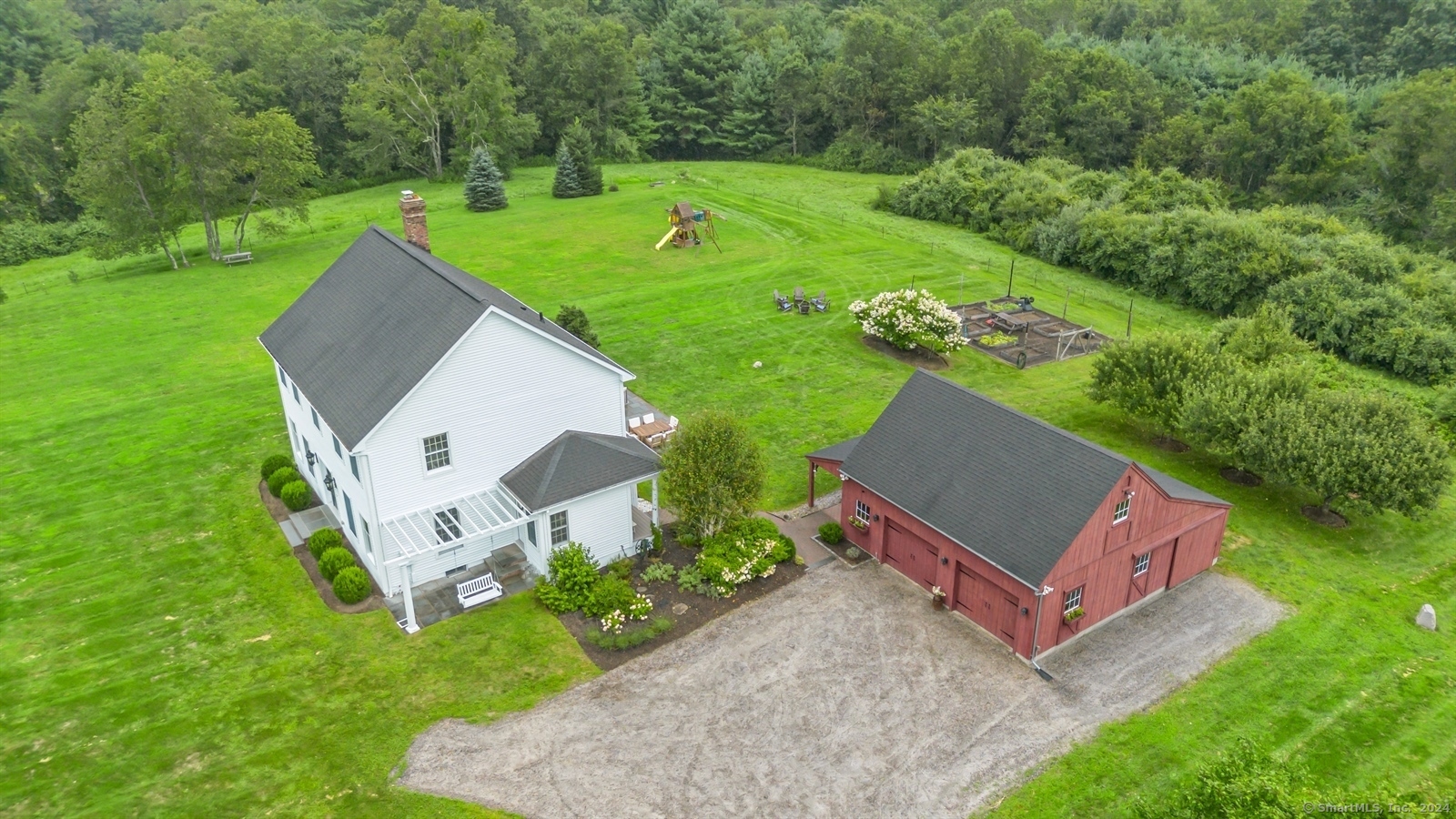 an aerial view of a house