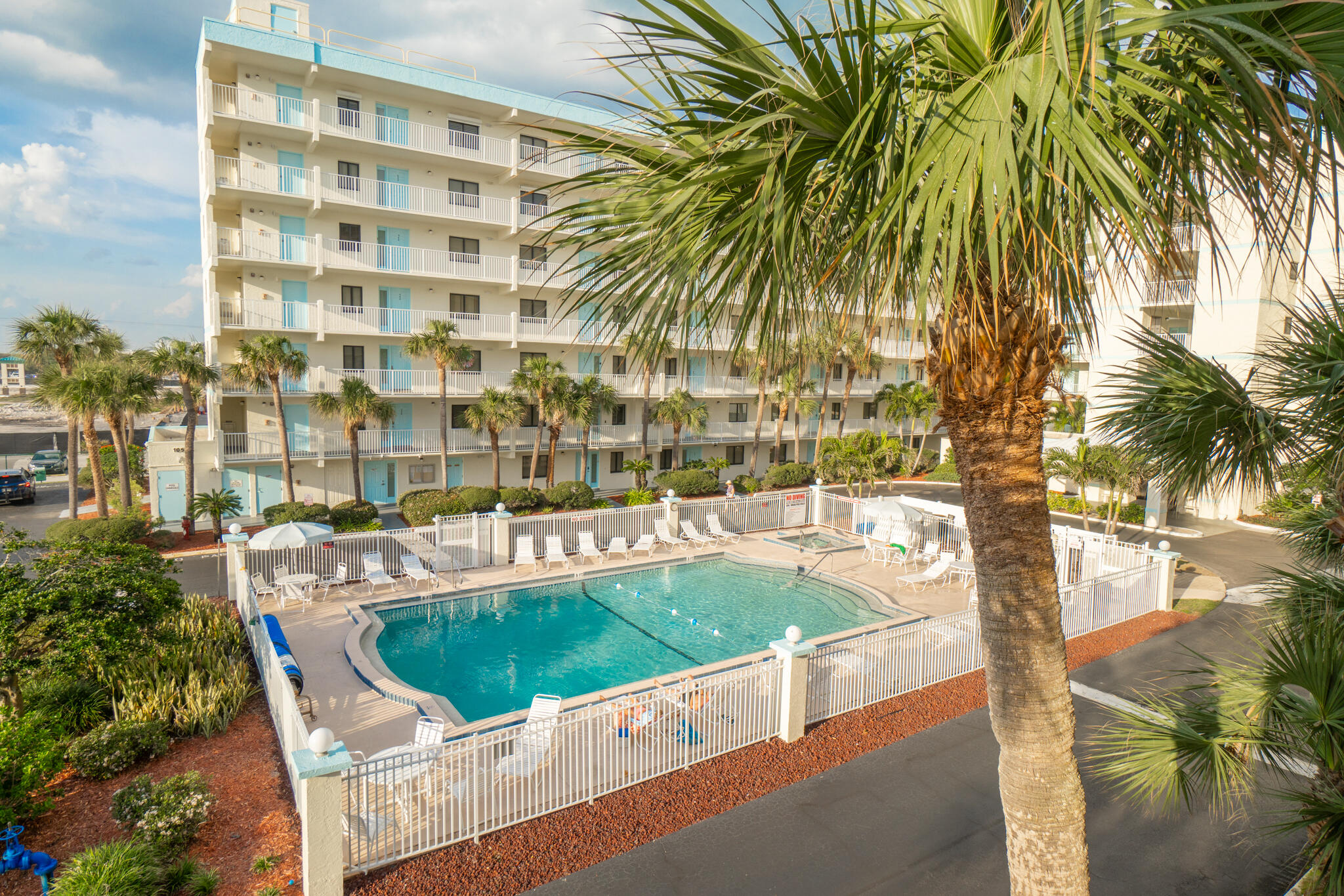 a view of swimming pool from a patio