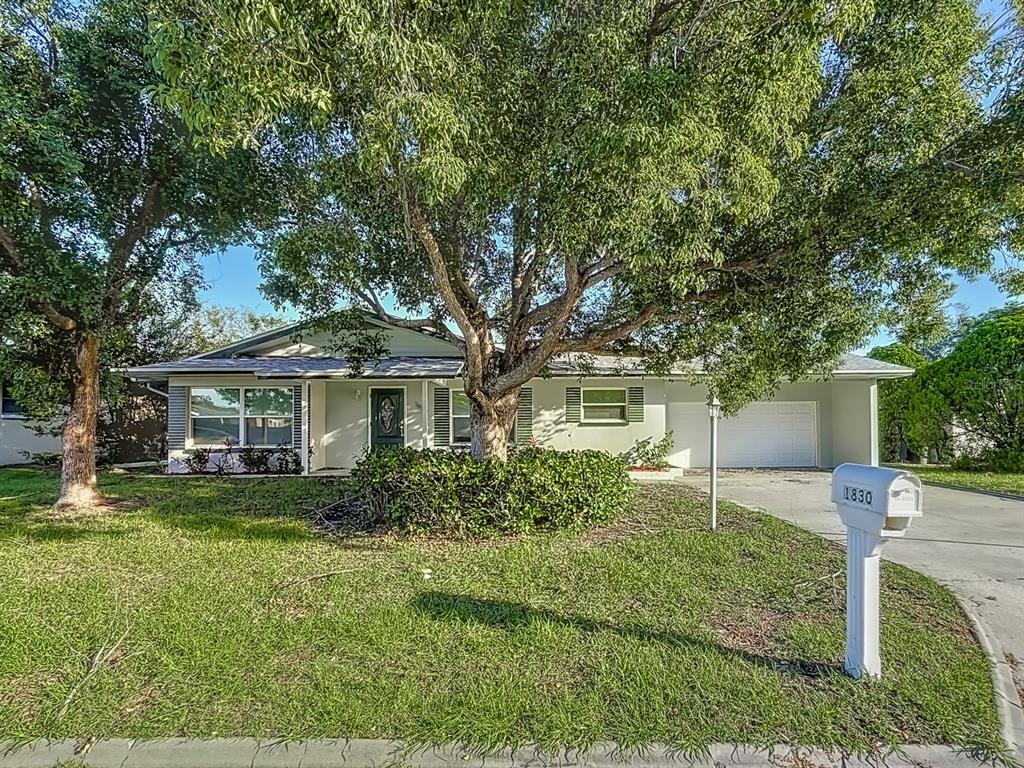 a front view of house with yard and green space