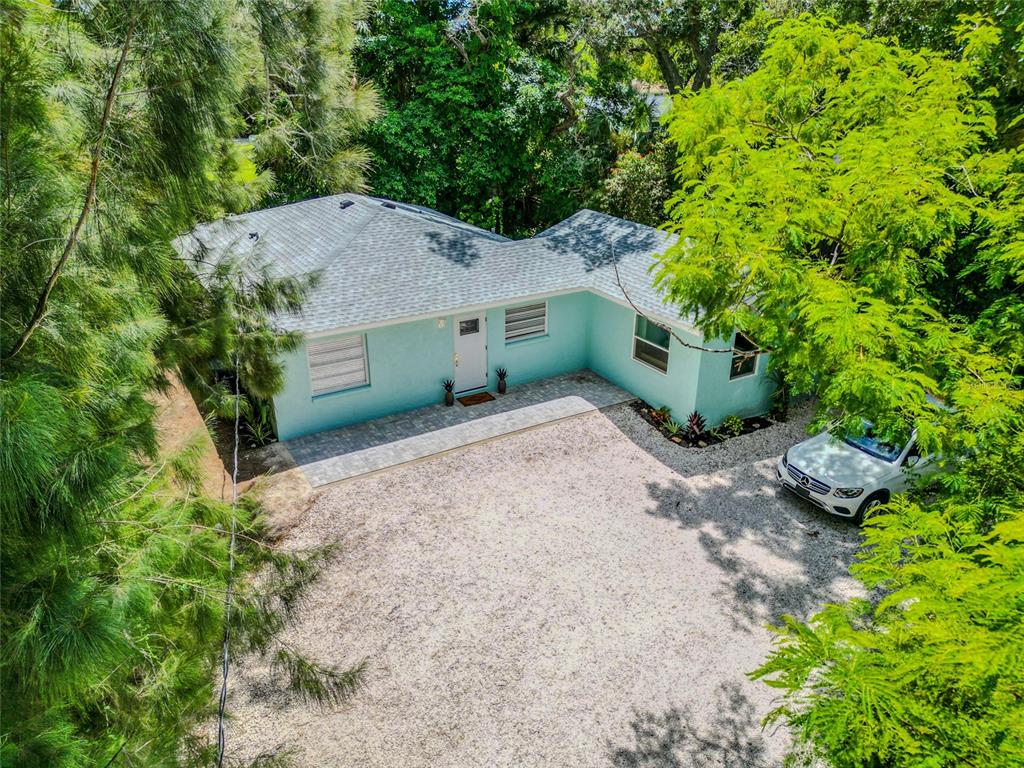 an aerial view of a house