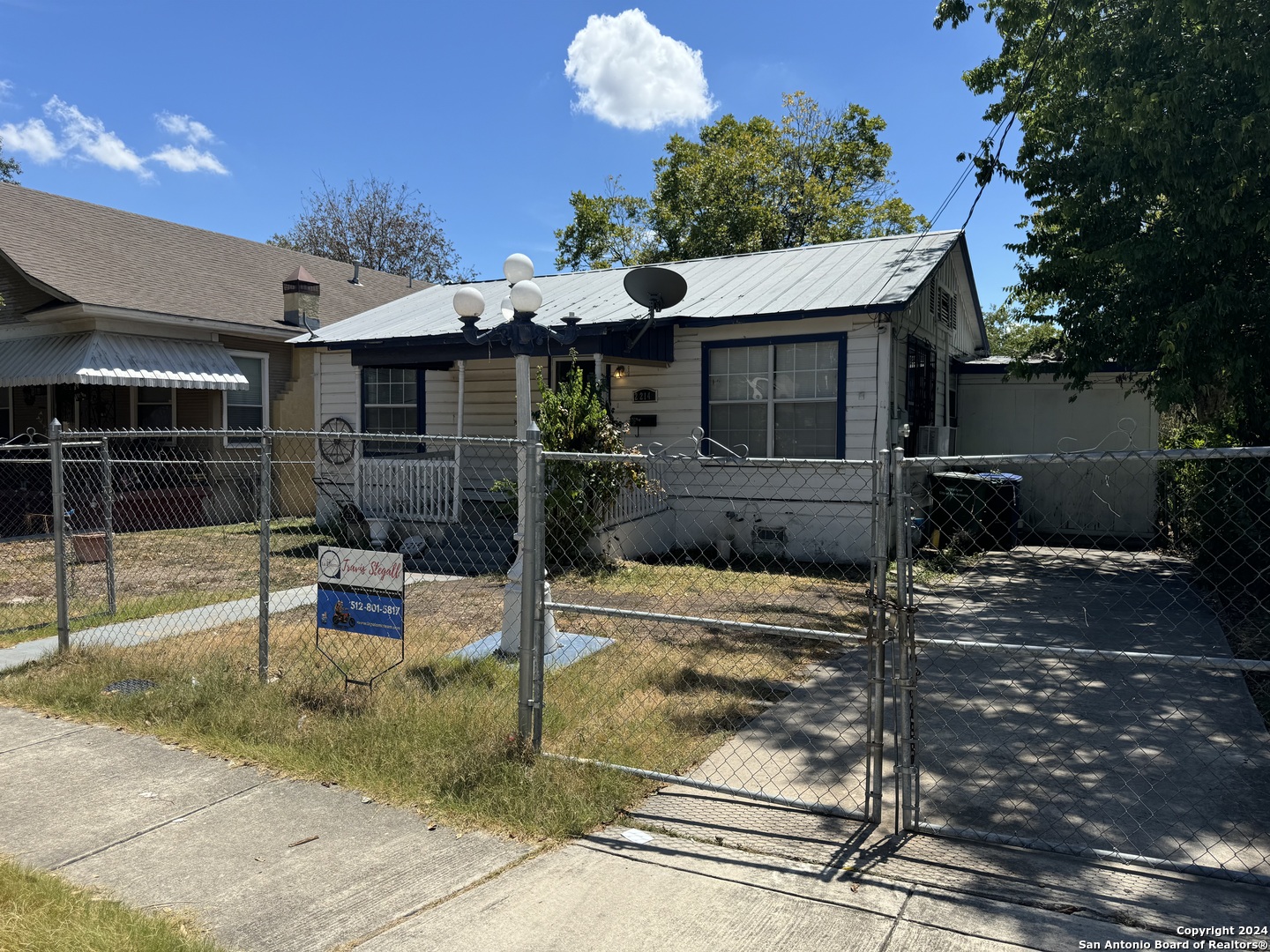 a front view of a house with patio