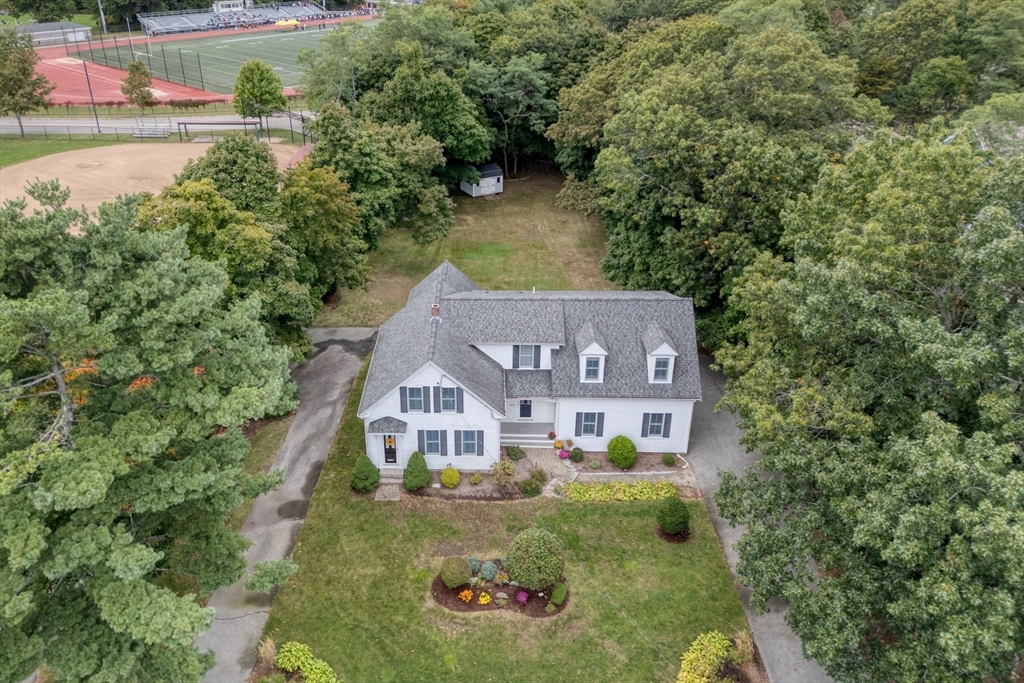 an aerial view of a house