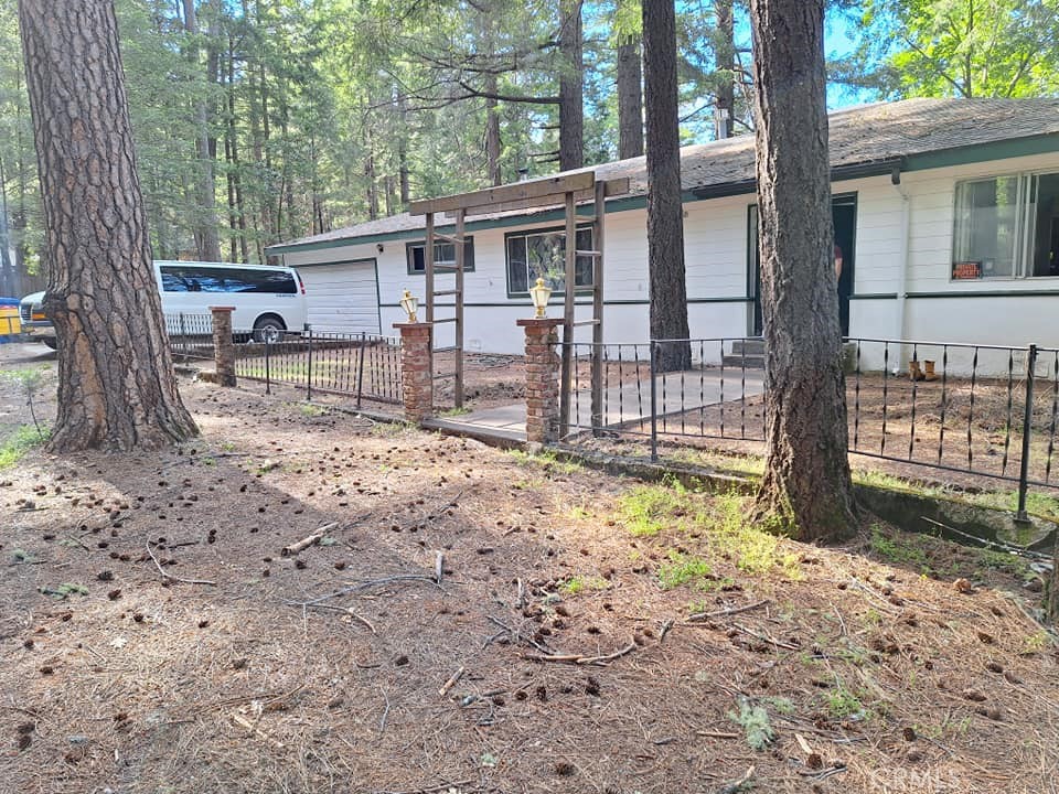 front view of a house with a large tree