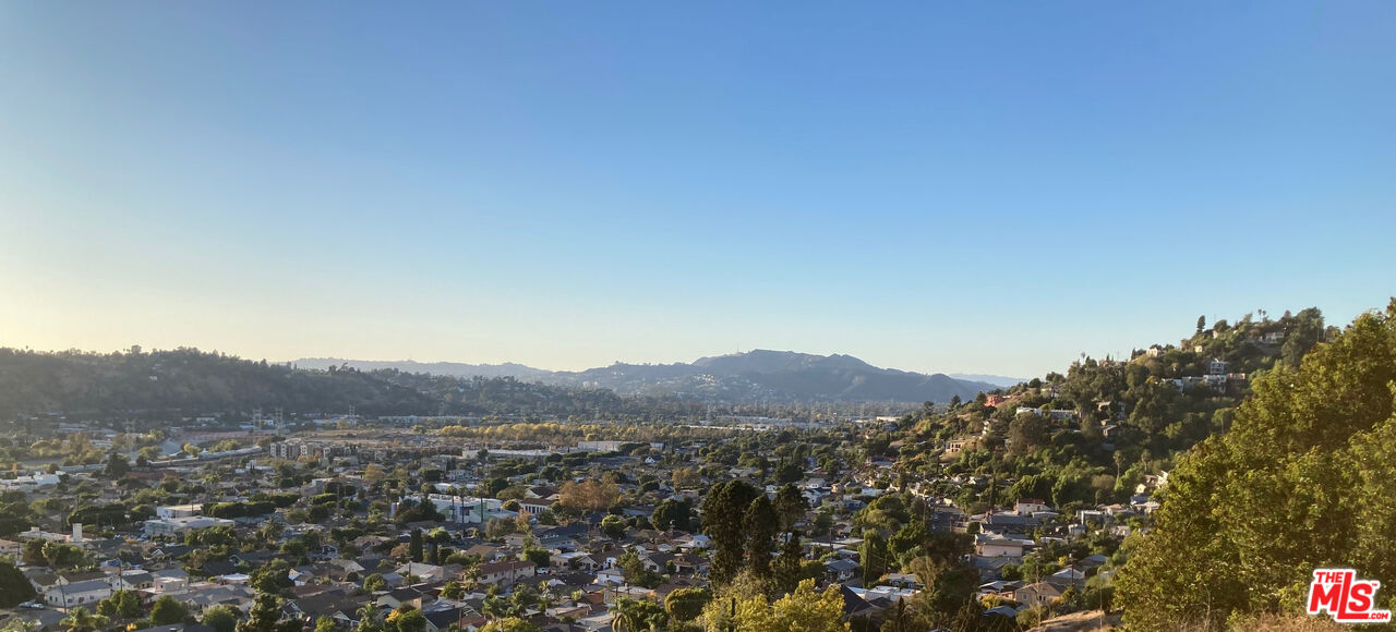 a view of a city with mountain