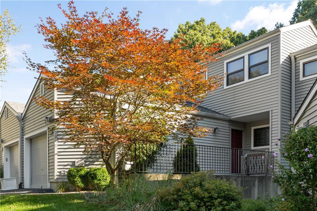 a front view of a house with plants